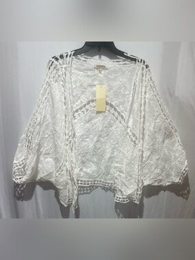 Amber Skies White Linen Open-Front Kimono Cardigan - Size L